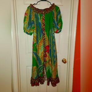 FARM Rio Tropical Leaf Print Off- Shoulder Dress